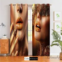 پرده پانچی (هازان و مخمل) کد DK.Portrait.132 طرح چهره زن با نقاب طلایی
