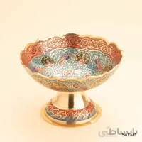 کاسه برنجی میناکاری پایه دار دورو مدل طوطی سایز 1