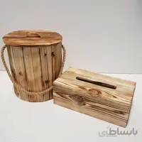 ست سطل و جادستمال کاغذی چوبی 300 برگ رنگ روشن بدون چفت