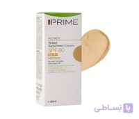 کرم ضد آفتاب رنگی فاقد چربی SPF60 پریم مناسب پوست چرب و آکنه ای 40 میلی لیتر