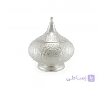 شکلات خوری نقره نما با طرح قلمزنی گل و مرغ