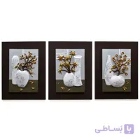 تابلو دکوراتیو برجسته مدل برگ و گلدان سایز 60 در 80 سه تکه