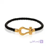 دستبند چرم مردانه با پلاک طلا طرح فرد (پلاک کوچک) کد MB145