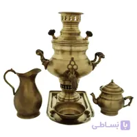 سماور برنجی زغالی ۱ لیتری آنتیک با سرویس کد ۴۳۴