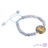 دستبند سنگ جید طوسی و ورق طلا ماه دی