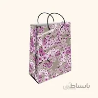 ساک کادویی متوسط طولی سایز 3 طرح گل بنفش با زمینه طوسی