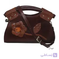 کیف زنانه دوشی و دستی چرم طبیعی گلدار قهوه ای