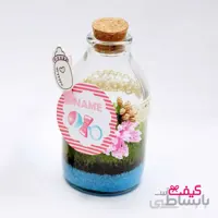 گیفت نوزادی بطری شیشه ای با گیاه طبیعی