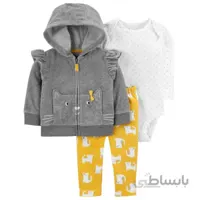 بادی سه تکه سویشرت دار فوتر دخترانه طرح گربه زرد کارترز Carters