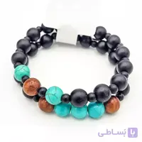 دستبند مهره ای دوتایی مشکی فیروزه ای