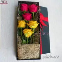 باکس گل جعبه کادویی با گل رز هلندی قرمز و زرد