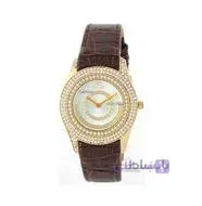 ساعت ویولت Violet زنانه گرد نگین دار چرمی طلایی صفحه سفید کد 0380/2L