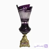 گلدان كريستال دو پوست بنفش پايه برنز