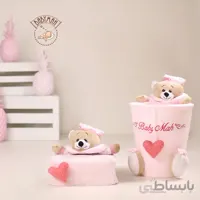 سطل و جای دستمال خرس تدی رنگ صورتی