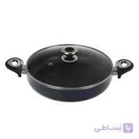 تابه دو سته سایز 28 گرانیتا سرمه ای با درب شیشه ای زرساب کد GT-228TG-S