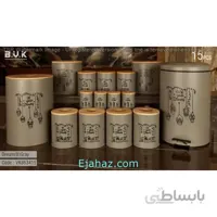 سرویس آشپزخانه 15 پارچه بی وی کی ویراکیش فلزی درب چوبی حبوبات (b.v.k) طرح دریم طوسی مشکی