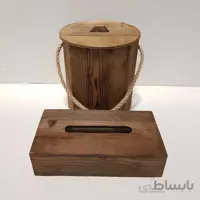 ست سطل و جادستمال کاغذی چوبی 200 برگ رنگ قهوه ای