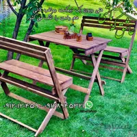 میز و نیمکت چوبی تاشو چهار نفره پشتی‌دار