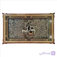 تابلو قلم زنی طرح شکار با قاب خاتم دو شاسی سایز 73*123