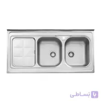 سینک استیل البرز دو لنگه نیمه فانتزی 215 روکار با سیفون راست ا steelalbroz.sink215/60