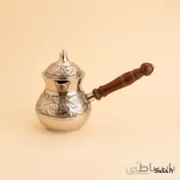 قهوه جوش برنجی نقره ای در دار مدل گلی سایز 2