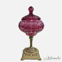 شکلات خوری قرمز کریستال پایه برنز