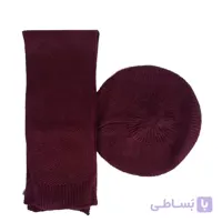 شال و کلاه فرانسوی بافت زنانه ضخیم رنگ زرشکی کد131