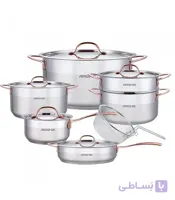 سرویس قابلمه استیل 12پارچه عرشیا (دسته مسی درب استیل) مدل SS064-2699