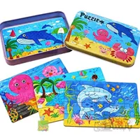 پازل چوبی 4in1 حیوانات دریایی با قوطی فلزی 0101