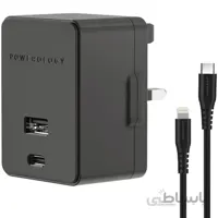 شارژر دیواری پاورولوژی مدل PPDUKLBK شارژ 38 وات به همراه کابل تبدیل لایتنینگ