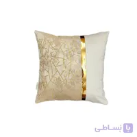 کوسن ترکیبی چرم و مخمل مدل یاسمن رنگ استخوانی و طلائی