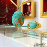 گردنبند وانگشتر فیروزه نیشابور سبز-آبی کد ۱۰۱۷۶۵