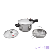 دیگ زودپز 6 لیتری استیل پارس با درب و سبد بخارپز
