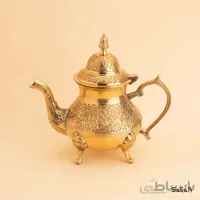 قوری پایه دار برنجی طلایی طرح طاووس سایز 2