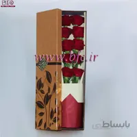 باکس گل جعبه کادویی با 10 شاخه گل رز هلندی زرشکی