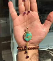 گردنبند نقره آبکاری طلا زرد فیروزه نیشابور و سنگ اماتیس کد ۱۰۱۷۶۹