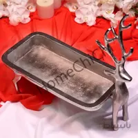 گوزن مستطیل آلومینیومی نقره ای ( دیس شیرینی و میوه )