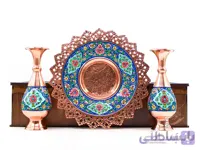 سرویس بشقاب و گلدان مس و پرداز