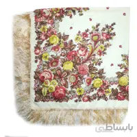 روسری ترکمنی گلدار زمینه شیری