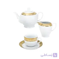 سرویس چای خوری 17 پارچه چینی زرین سری ایتالیا اف مدل مهر کرم درجه عالی