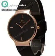 ساعت ویولت مردانه کلاسیک مشکی رزگلد بند حصیری صفحه مشکی کد 0528/2G