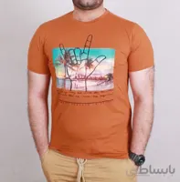 تیشرت یقه گرد مردانه شتری مدل Victory