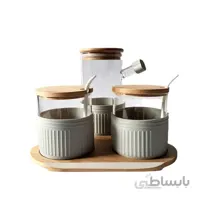 ست ظرف روغن و چاشنی با استند بامبو اولالا 7113