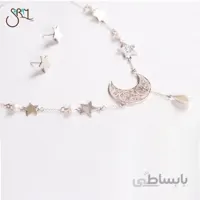 نیم ست نقره 999 عیار دست ساز طرح ماه و ستاره مدل 0206