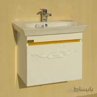 روشویی کابینتی لوسیا گلدار | سفید با نوار طلایی