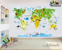 استیکر و برچسب دیواری اتاق کودک نقشه تصویری حیوانات دنیا Visual Map of the Animals of the World Wallstickers کد h1447