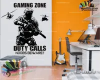استیکر و برچسب دیواری گیم نت و کلوپ و بازی ندای وظیفه Duty Calls Noobs Beware Wallstickers کد h1473