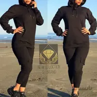 ست زنانه کد 057 هودی و شلوار طرح ساده جنس دورس رنگ مشکی ا Girl's hoodie set and full-length Dors pants