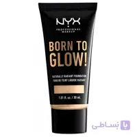 کرم پودر براق نیکس NYX مدل بورن تو گلو Born to Glow حجم 30 میل| نمای براق ا NYX PROFESSIONAL MAKEUP Born To Glow Naturally Radiant Foundation