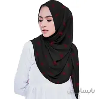 شال حریر مشکی گلدوزی گل قرمز